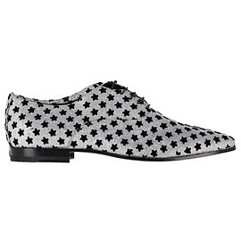 Saint Laurent Star Print Oxfords in Silver Glitter Silvery Metallic