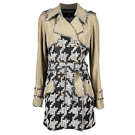 Chanel 2005 Connoisseurs Gem Houndstooth Tweed Trench 36 FR Khaki