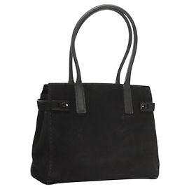 Salvatore Ferragamo Gancini Shoulder Bag Suede Black Silver Auth bs25826 Black Silvery