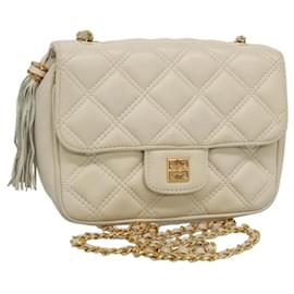 Givenchy-GIVENCHY Chain Shoulder Bag Leather White Gold Auth 124695-White,Golden