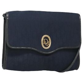 Borsa a spalla in tela Trotter Christian Dior blu navy oro Auth BA2448 D'oro Blu navy