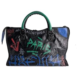 Balenciaga-City Leather Shoulder Bag Black-Black