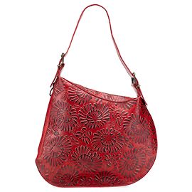 Fendi Red Embossed Leather Oyster Shoulder Bag Red