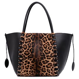 Bolsa Le Hinge de couro e pelo de pônei marrom com estampa de leopardo ALAÏA Marrom