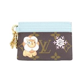 Louis Vuitton-Louis Vuitton Monogram Porte Carte LV Charm-Brown,Blue,Monogram