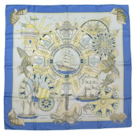 Hermès-Hermes Silk Scarf - Kare 90 L'AIR MARIN-Blue