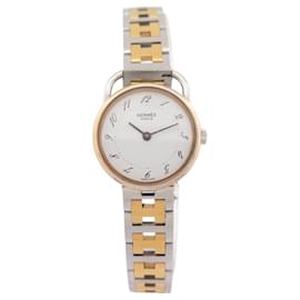 Hermès-VINTAGE HERMES ARCEAU 25 MM STEEL AND GOLD PLATED QUARTZ WATCH-Golden