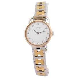 Hermès-VINTAGE HERMES ARCEAU 25 MM STEEL AND GOLD PLATED QUARTZ WATCH-Golden