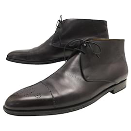 Berluti-BERLUTI SHOES ANKLE BOOTS WITH EYELETS FLOWERED TOE 10 44 LEATHER LOW BOOTS-Brown