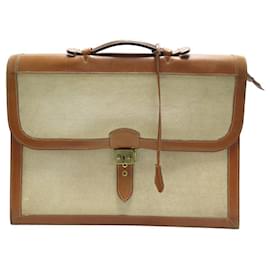 Hermès Borsa a cartella HERMES 3 SOUFFLET in pelle TOILE d'oro vintage Cammello