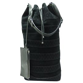 SAINT LAURENT BUCKET BAG MONOGRAM SUEDE AND BLACK LEATHER YSL Black