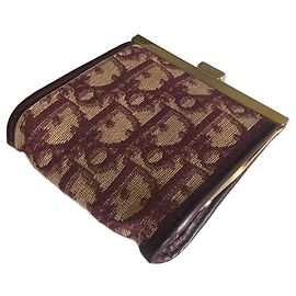 Portafoglio Christian Dior Monogram Canvas e Pelle Beige Rosso Scuro Beige Bordò