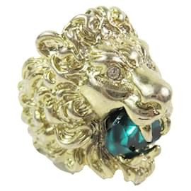 Gucci-Gucci Gold Band Ring with Green Crystal-Golden
