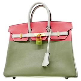Hermès-Sac à main Hermes Birkin 25-Rose,Gris