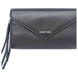 Balenciaga Paper Manny Leather Black Long Wallet Black