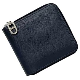 Hermès-Portefeuille bi-fold Hermes en bleu nuit-Bleu,Bleu Marine
