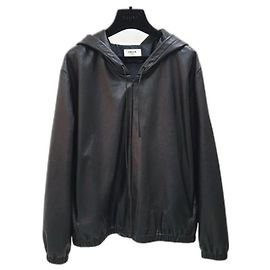 Céline CELINE BLACK LEATHER HOODED BOMBER Sz.42 Black