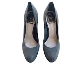 Dior Grey Leather Heels CD Logo Size 36 Grey