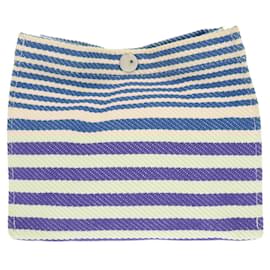 Hermès-Pochette en coton rayée Hermes-Bleu,Écru