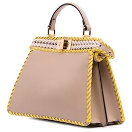 Fendi-Fendi Brown Small Interlaced Leather Peekaboo IseeU Satchel-Brown,Beige
