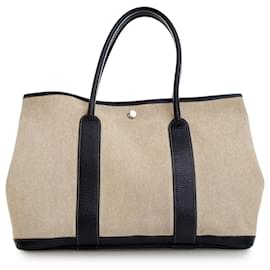 Hermès-Hermès Sac de Jardin Party 36 en Toile et Buffle Marron-Marron,Beige