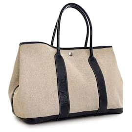 Hermès-Hermès Sac de Jardin Party 36 en Toile et Buffle Marron-Marron,Beige