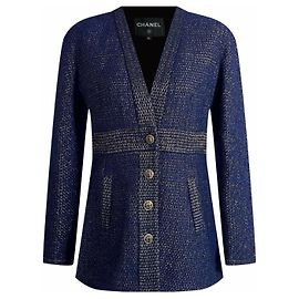 Chanel Parigi / Egitto Giacca Celestial Gleam con Bottoni CC Gripoix 36 FR Blu navy