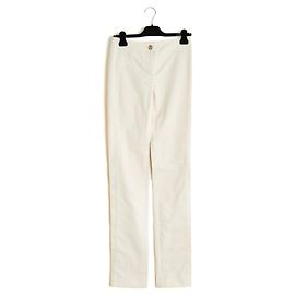 Chanel 2008 Slim Jeans Hose FR36 Ecru Baumwolle Denim Bootcut Jeans US27 Roh