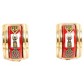 Orecchini a clip Hermès Boucles Clips Email Imprime Red Marine D'oro