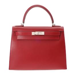Hermès-Sac Hermès Kelly 28 en Rouge Vif-Rouge