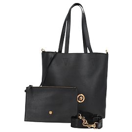 Borsa Tote in pelle VERSACE 2 in 1 Nera Oro Auth 118688A Nero D'oro