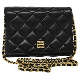 Givenchy-GIVENCHY Chain Shoulder Bag Leather Black Gold Auth 125575-Black,Golden