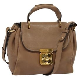 Chloé Bolsa de ombro de couro bege dourado Auth 125922 Bege Dourado