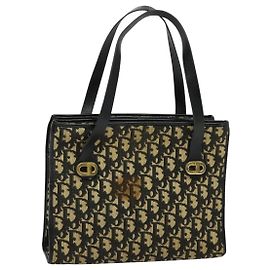 Bolsa de ombro em lona Trotter Christian Dior preta e dourada Auth 125986 Preto Dourado