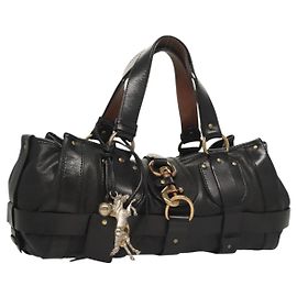 Chloé Kerala Borsa a mano in pelle nera e oro Auth mr1378 Nero D'oro