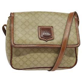 Céline Bolsa de ombro em lona Macadam CELINE PVC bege Auth 118792 Bege