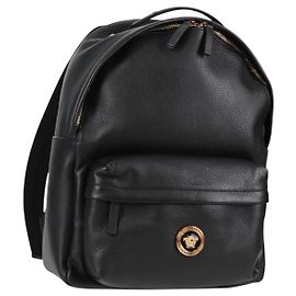 Mochila de couro preta e dourada Auth 118814M da VERSACE Preto Dourado