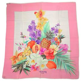 Lenço de seda rosa Leonard Paris com romãs Rosa Multicor