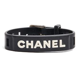 Chanel Bracelet Rubber Spring 1999 Iconic Black Rubber Chanel Bracelet Black Silvery