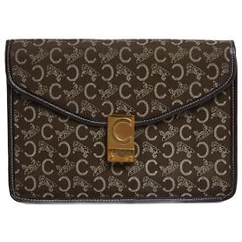 Céline Pochette Enveloppe Calèche 1985s Braune Monogramm Canvas Clutch Celine Braun Golden