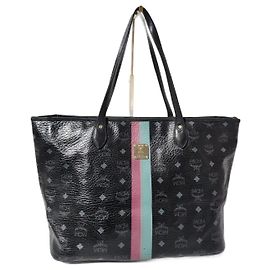 MCM Visetos Tote Rayado Negro Negro Gris