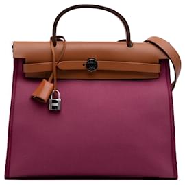 Hermès-Hermès Pink Toile Herbag Zip 31-Rose,Autre