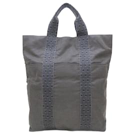 Hermès-Sac Cabas Hermes en toile nylon grise-Marron