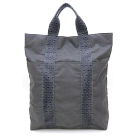 Hermès-Sac Cabas Hermes en toile nylon grise-Marron