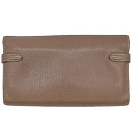 Hermès-Portefeuille Long Hermes Kelly en Gris Etoupe-Taupe