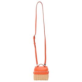 Bolsa crossbody Extra Pocket Loro Piana em couro laranja e vime Laranja Coral