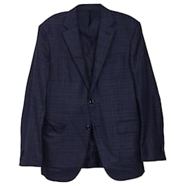 Ermenegildo Zegna- Ermenegildo Zegna Plaid Single-Breasted Blazer in Navy Blue Wool-Blue,Navy blue