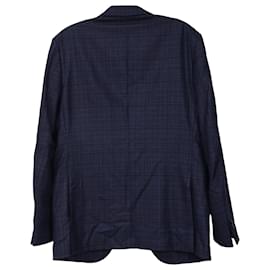 Ermenegildo Zegna- Ermenegildo Zegna Plaid Single-Breasted Blazer in Navy Blue Wool-Blue,Navy blue