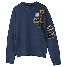 Dsquared2 Patch detaillierter Sweatshirt aus navyblauer Baumwolle Blau Marineblau