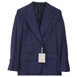Tom Ford Plaid Single-Breasted Blazer with Pockets in Navy Blue Wool Blue Navy blue